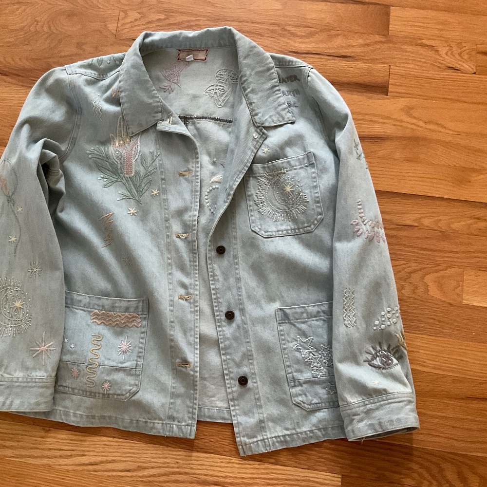 Johnny Was light denim embroidered jacket